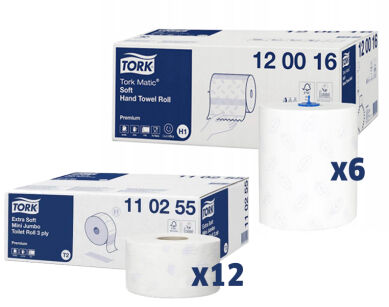 Ręcznik TORK H1 Prem. MATIC Karton: 6 szt. + Papier toaletowy TORK T2 Prem. JUMBO Karton: 12 szt.